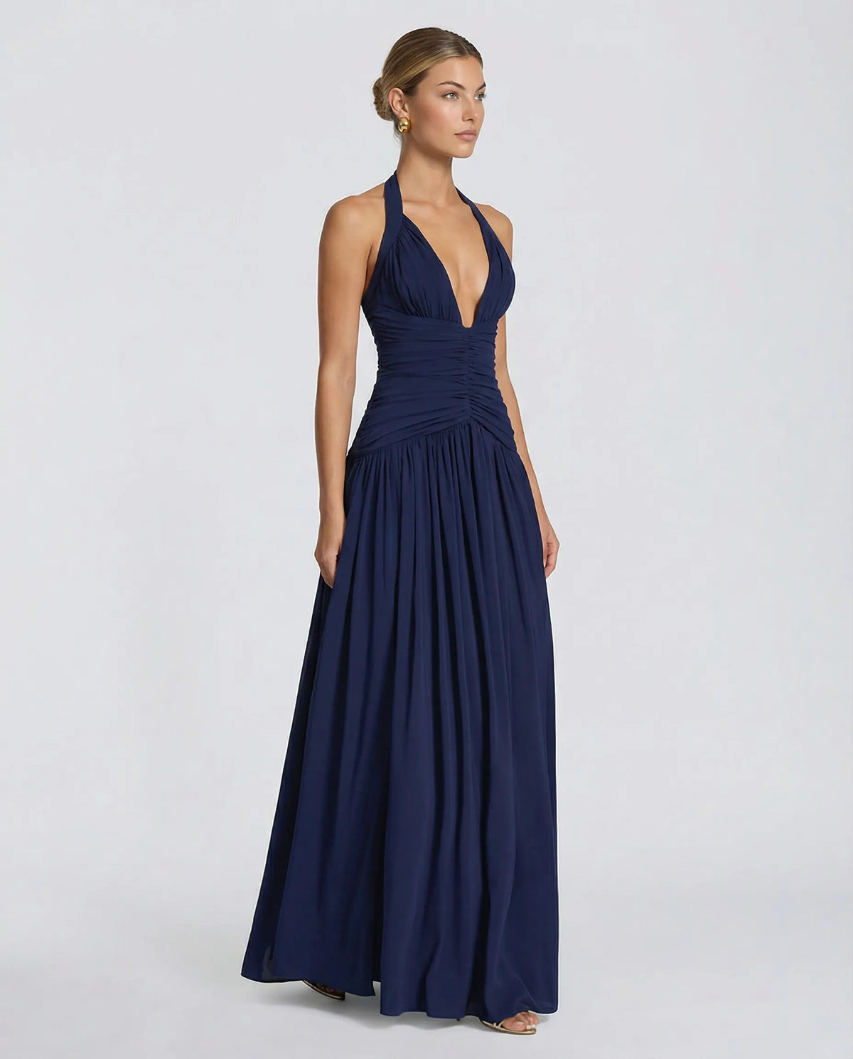 Women's Elegant Halter Neck Maxi Wedding Guest Dress with Slit
