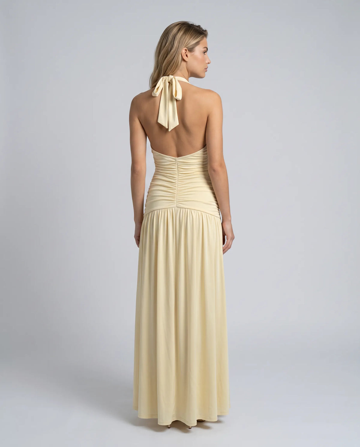 Women's Elegant Halter Neck Maxi Wedding Guest Dress with Slit