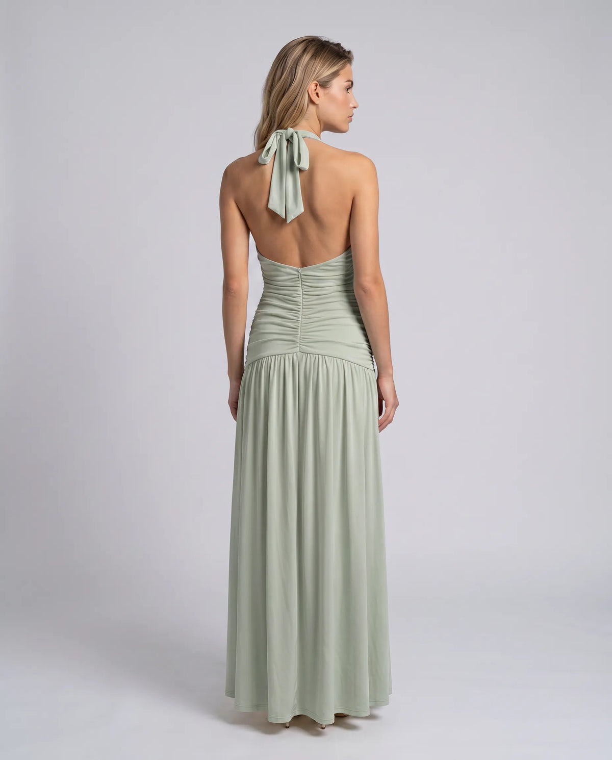 Women's Elegant Halter Neck Maxi Wedding Guest Dress with Slit
