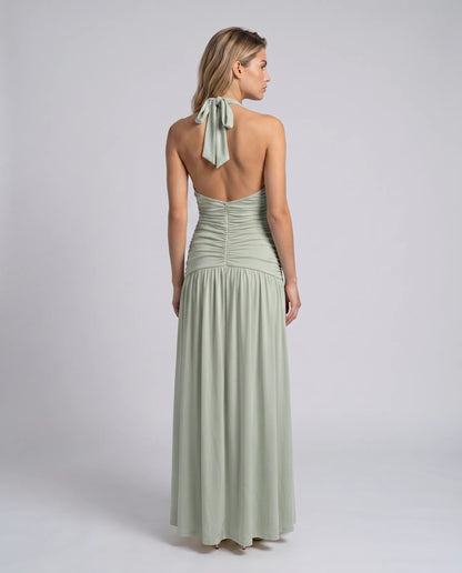 Women's Elegant Halter Neck Maxi Wedding Guest Dress with Slit