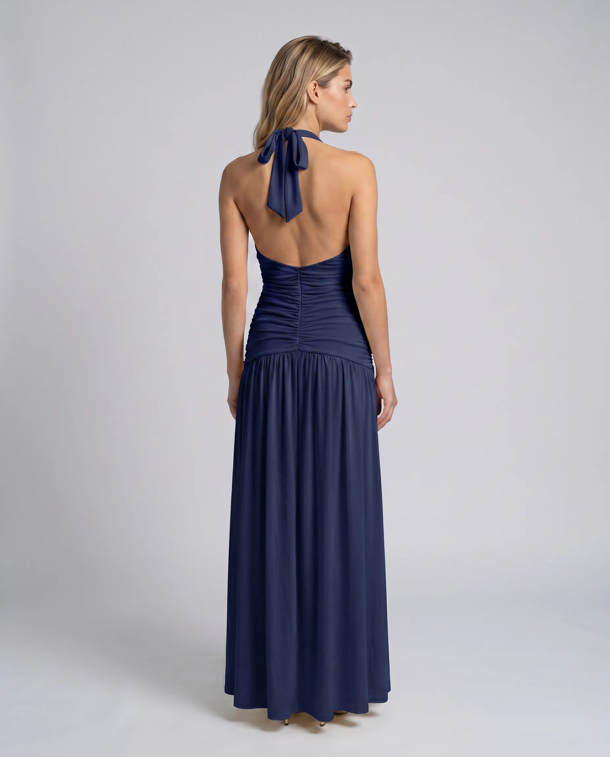 Women's Elegant Halter Neck Maxi Wedding Guest Dress with Slit