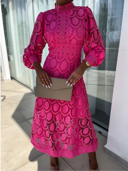 Women's Elegant High Neck Maxi Wedding Guest Dress with Long Sleeve
