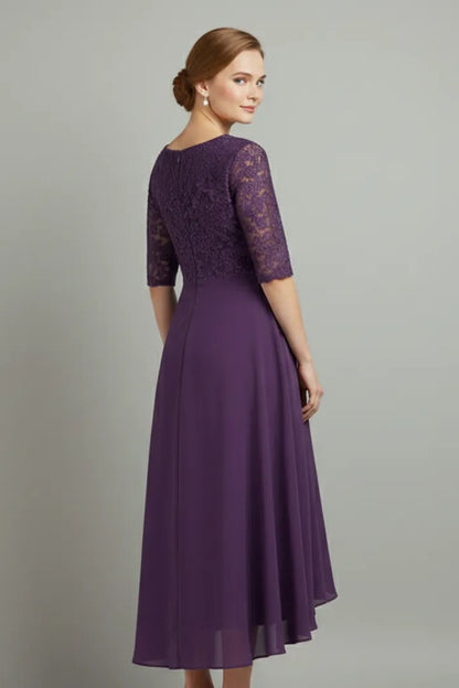 Women's Elegant Lace Midi Wedding Guest Dress with Half Sleeve