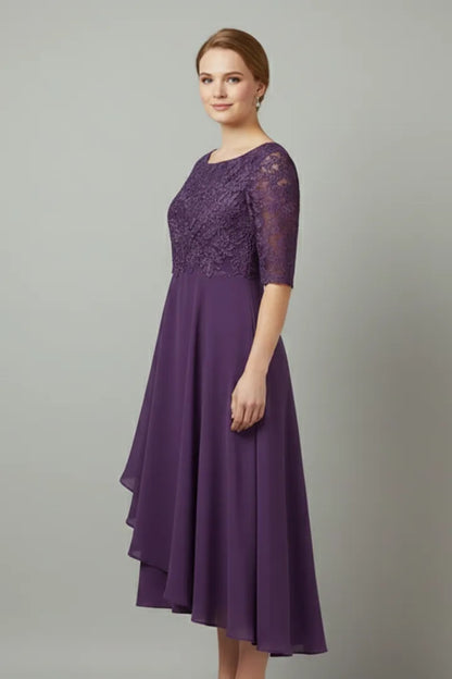 Women's Elegant Lace Midi Wedding Guest Dress with Half Sleeve