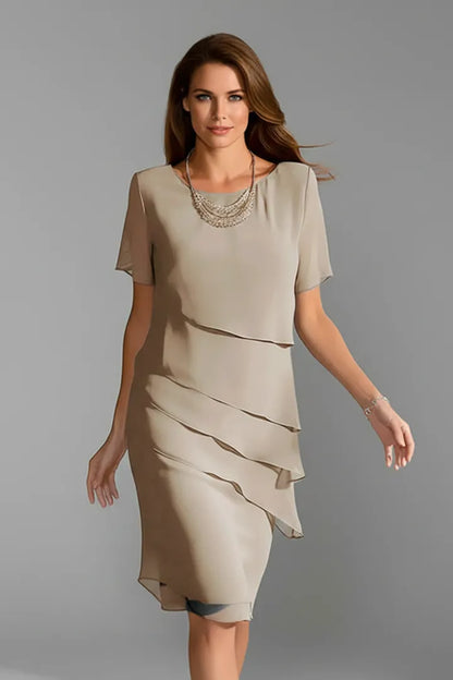 Women's Elegant Layered Midi Wedding Guest Dress with Flutter Sleeve