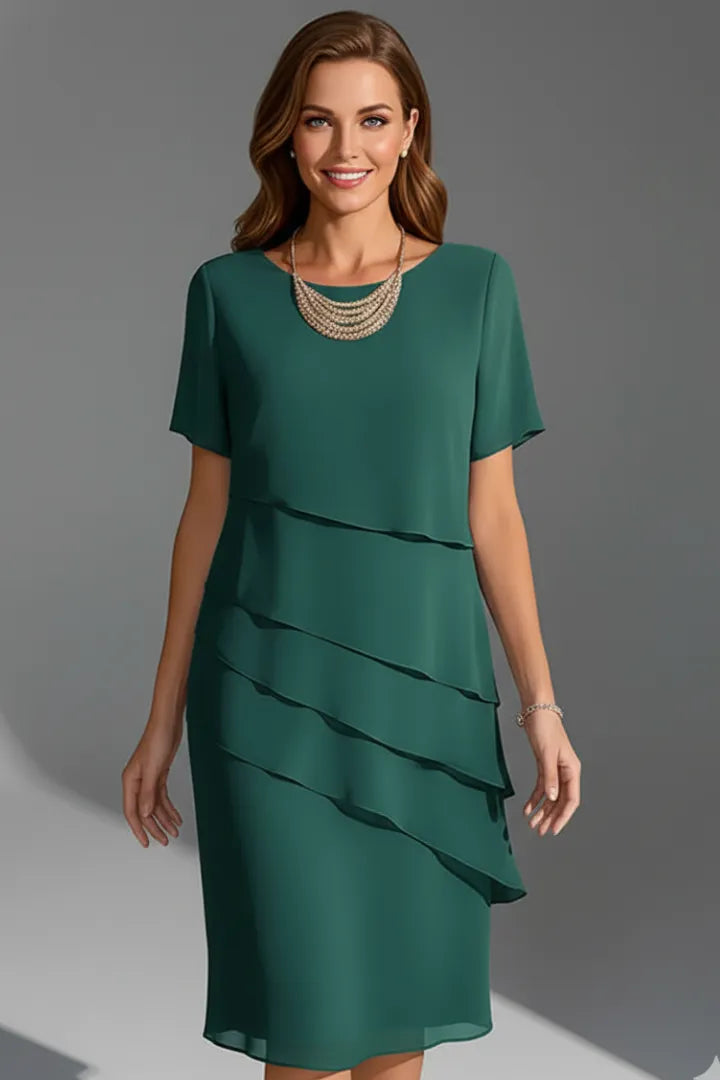 Women's Elegant Layered Midi Wedding Guest Dress with Flutter Sleeve