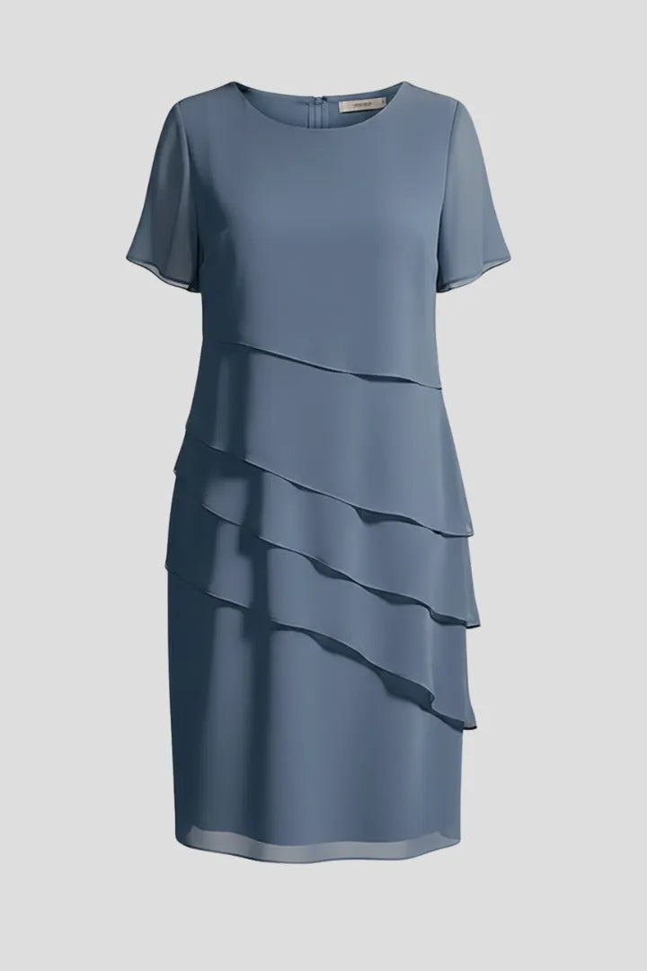 Women's Elegant Layered Midi Wedding Guest Dress with Flutter Sleeve