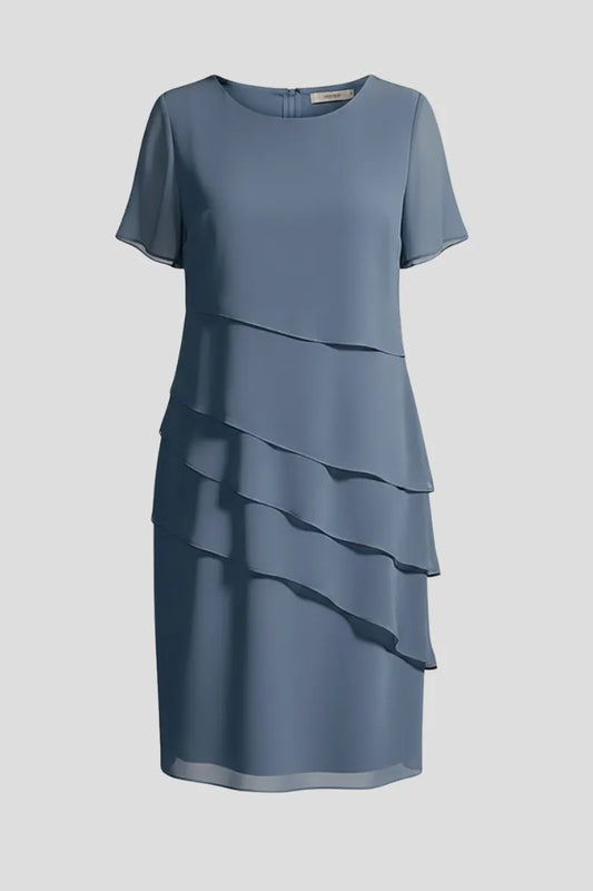Women's Elegant Layered Midi Wedding Guest Dress with Flutter Sleeve