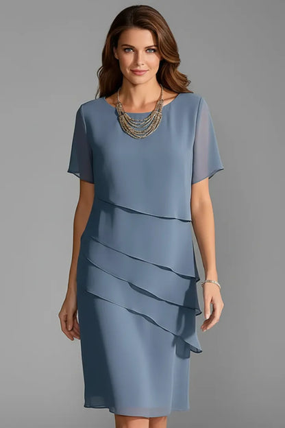 Women's Elegant Layered Midi Wedding Guest Dress with Flutter Sleeve
