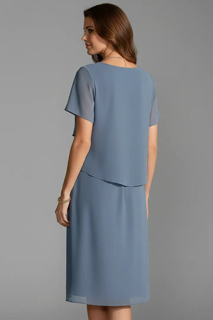 Women's Elegant Layered Midi Wedding Guest Dress with Flutter Sleeve