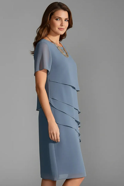 Women's Elegant Layered Midi Wedding Guest Dress with Flutter Sleeve