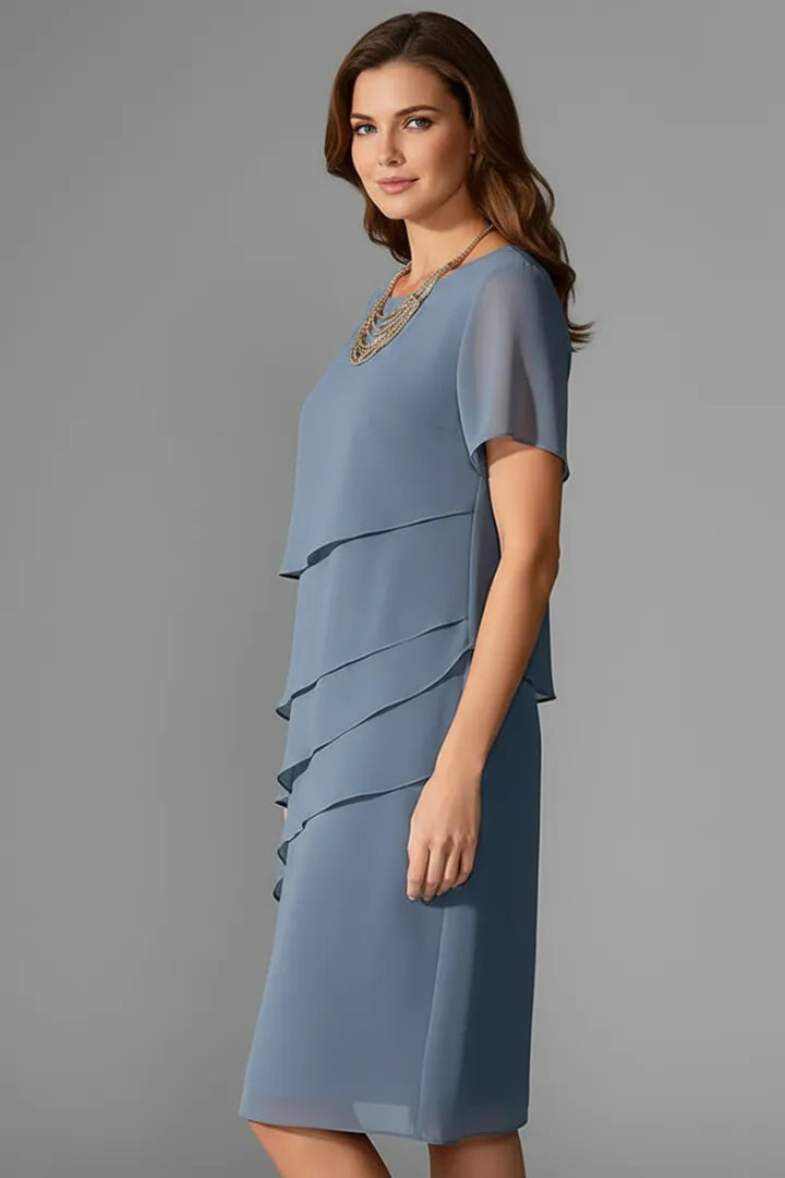 Women's Elegant Layered Midi Wedding Guest Dress with Flutter Sleeve
