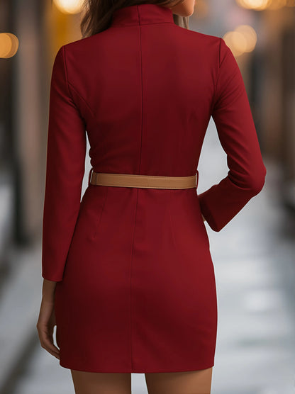 Women’s Elegant Long Sleeve Mini Cocktail Dress with High Neck