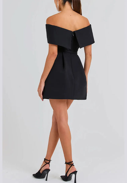 Women’s Elegant Off Shoulder Mini Cocktail Dress with Pockets