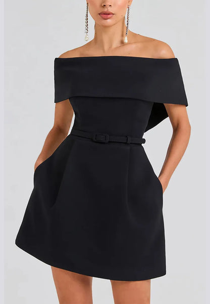 Women’s Elegant Off Shoulder Mini Cocktail Dress with Pockets