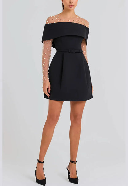 Women’s Elegant Off Shoulder Mini Cocktail Dress with Pockets