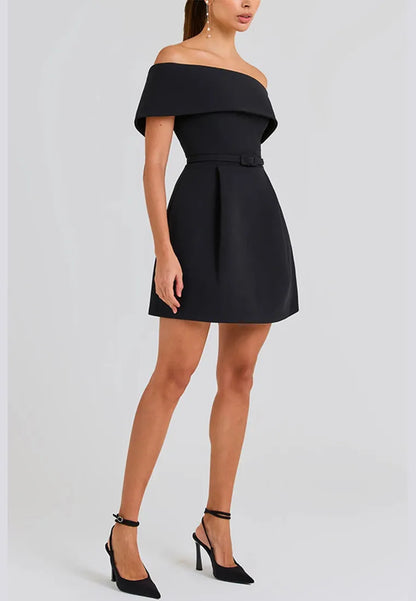 Women’s Elegant Off Shoulder Mini Cocktail Dress with Pockets