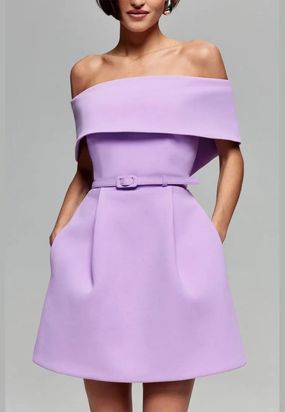 Women’s Elegant Off Shoulder Mini Cocktail Dress with Pockets