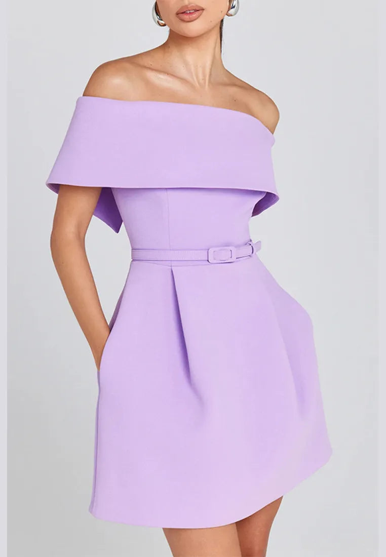 Women’s Elegant Off Shoulder Mini Cocktail Dress with Pockets