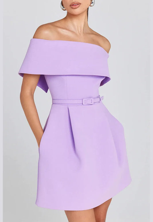 Women’s Elegant Off Shoulder Mini Cocktail Dress with Pockets