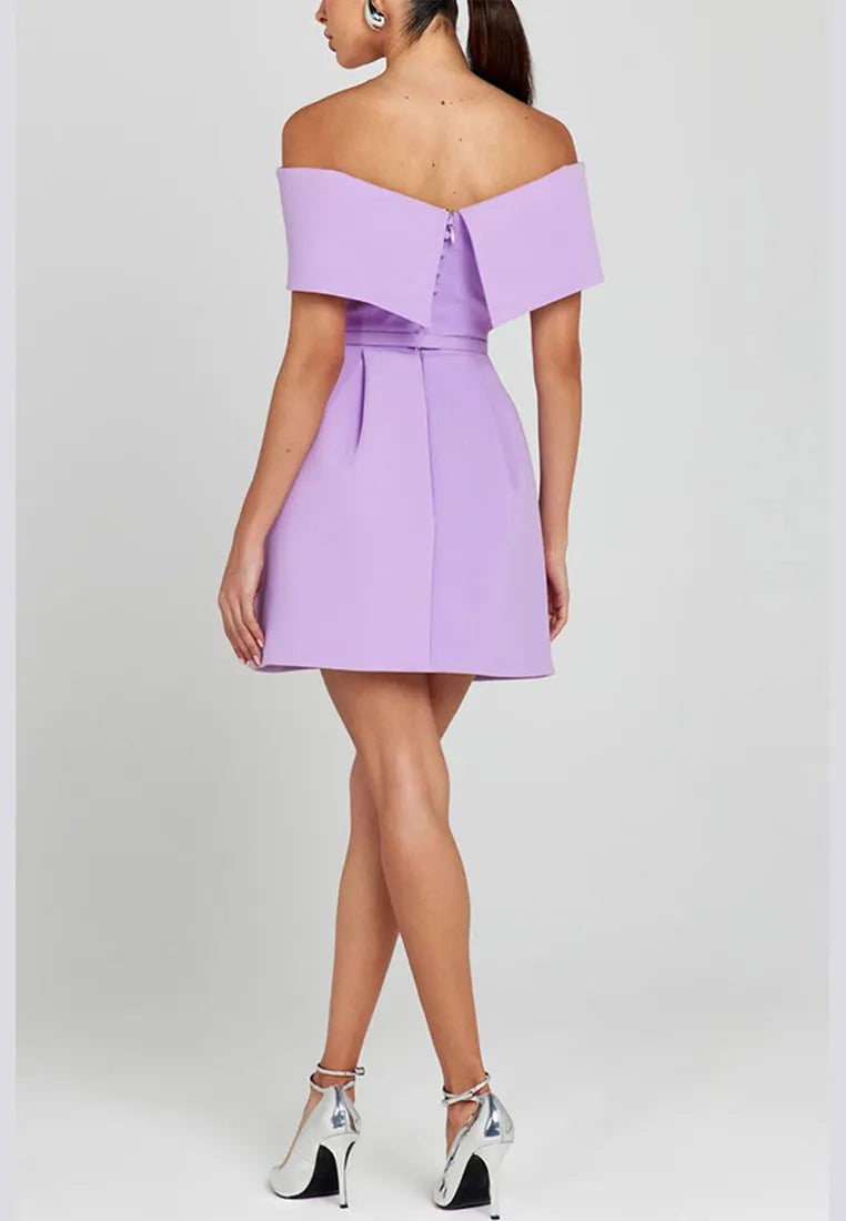Women’s Elegant Off Shoulder Mini Cocktail Dress with Pockets