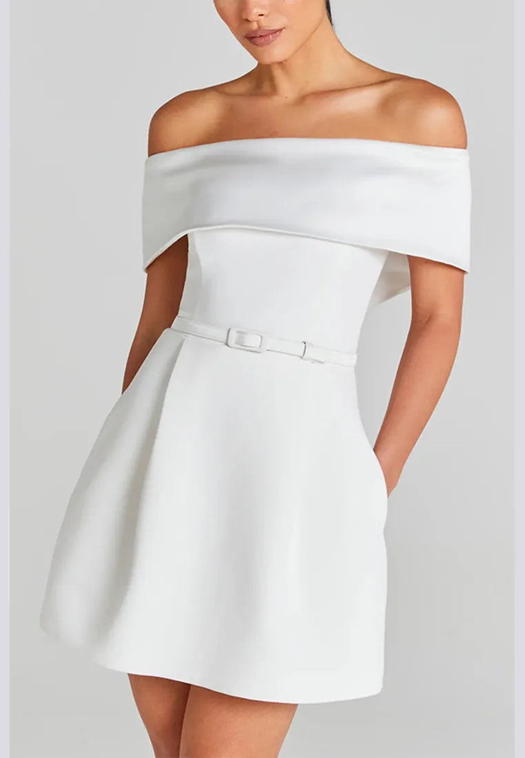 Women’s Elegant Off Shoulder Mini Cocktail Dress with Pockets