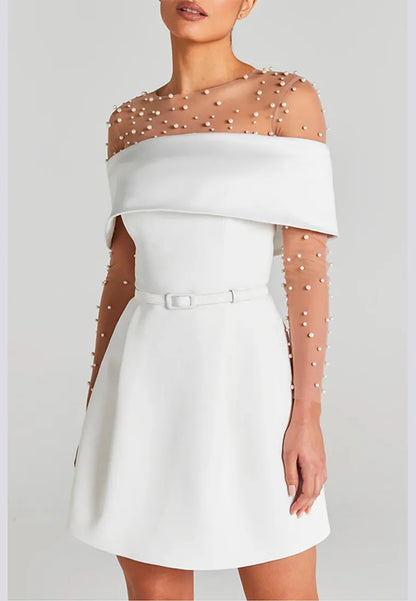 Women’s Elegant Off Shoulder Mini Cocktail Dress with Pockets