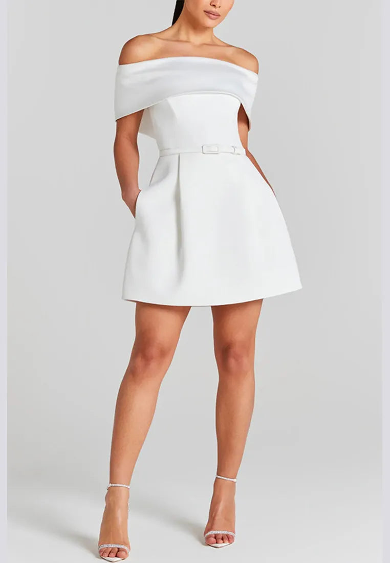Women’s Elegant Off Shoulder Mini Cocktail Dress with Pockets