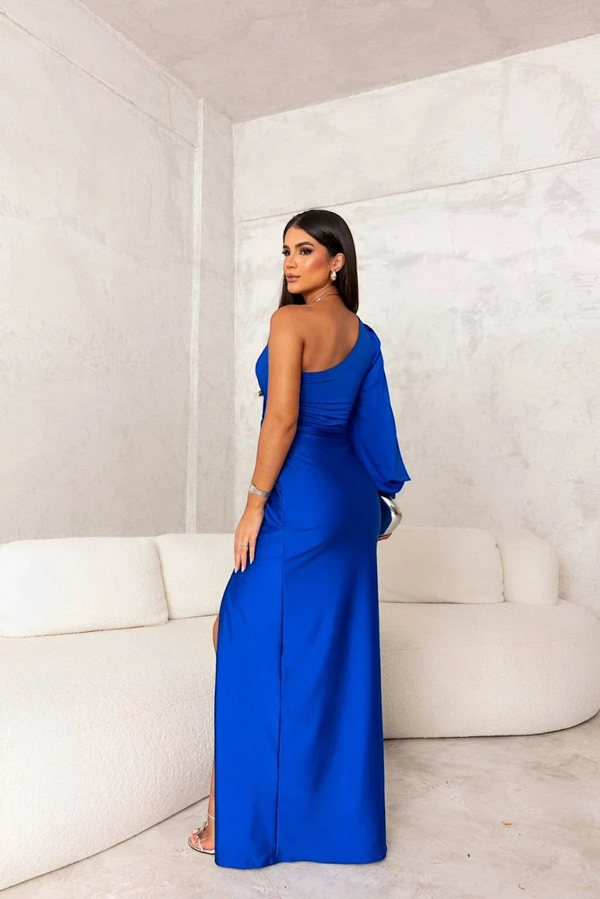 Women’s Elegant One Shoulder Maxi Wedding Guest Dress with Slit