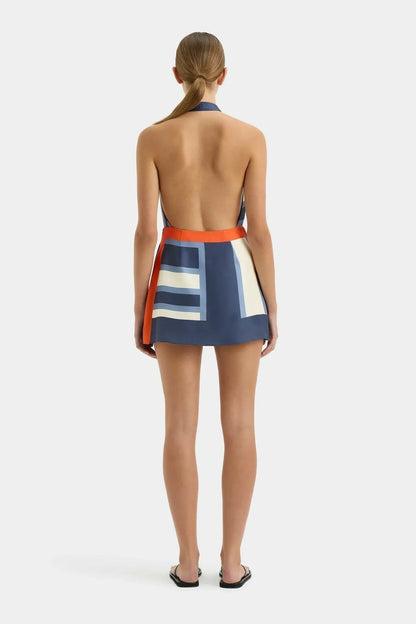 Women’s Elegant Open Back Mini Cocktail Dress with Halter Neck
