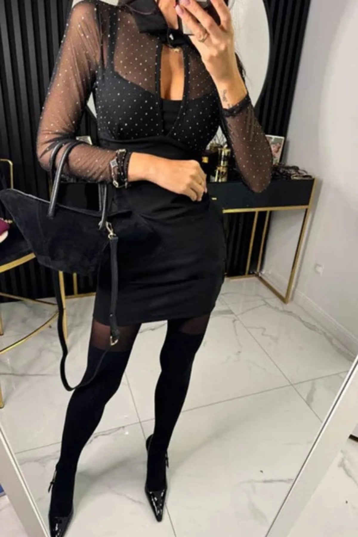 Women’s Elegant Party Mini Cocktail Dress with Long Sleeves