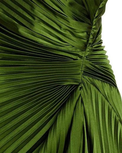 Women's Elegant Pleated Maxi Wedding Guest Dress with One Shoulder