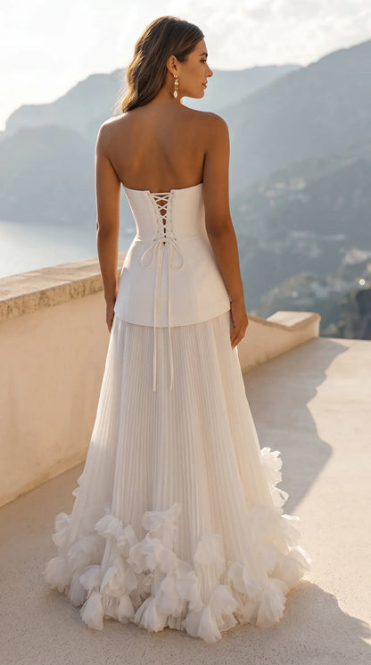 Women’s Elegant Pleated Maxi Wedding Guest Dress with Strapless Neckline