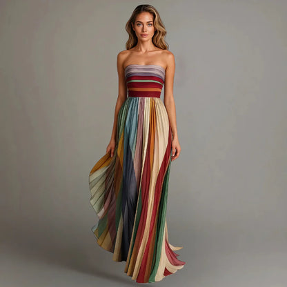 Women's Elegant Pleated Maxi Wedding Guest Dress with Strapless Neckline