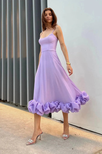 Women’s Elegant Ruffle Maxi Wedding Guest Dress with Spaghetti Straps