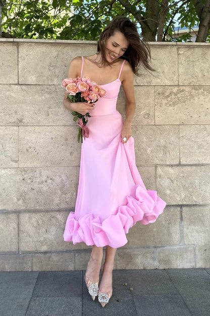 Women’s Elegant Ruffle Maxi Wedding Guest Dress with Spaghetti Straps