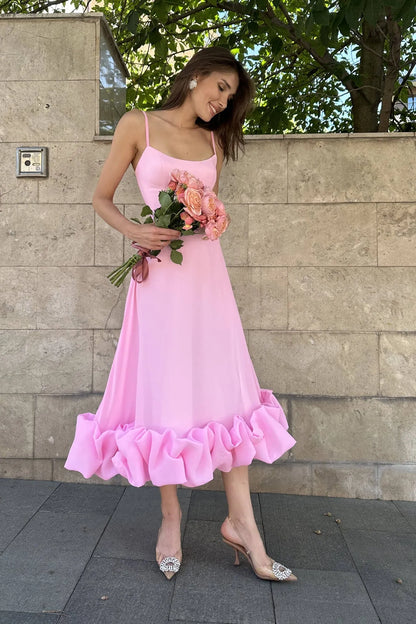 Women’s Elegant Ruffle Maxi Wedding Guest Dress with Spaghetti Straps