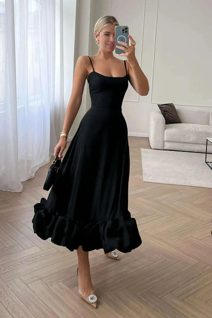 Women’s Elegant Ruffle Maxi Wedding Guest Dress with Spaghetti Straps