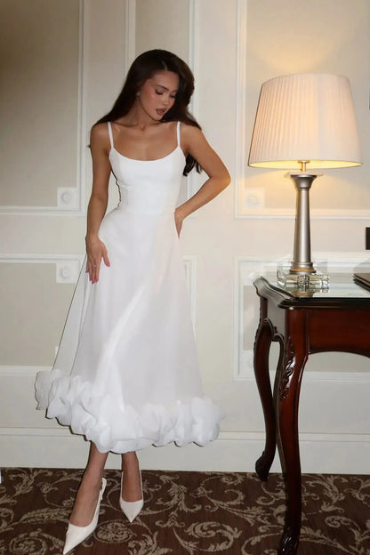 Women’s Elegant Ruffle Maxi Wedding Guest Dress with Spaghetti Straps