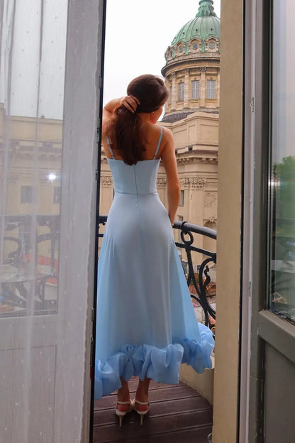 Women’s Elegant Ruffle Maxi Wedding Guest Dress with Spaghetti Straps