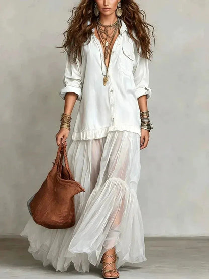 Women's Elegant Ruffle Maxi Wedding Guest Dress with V-Neck