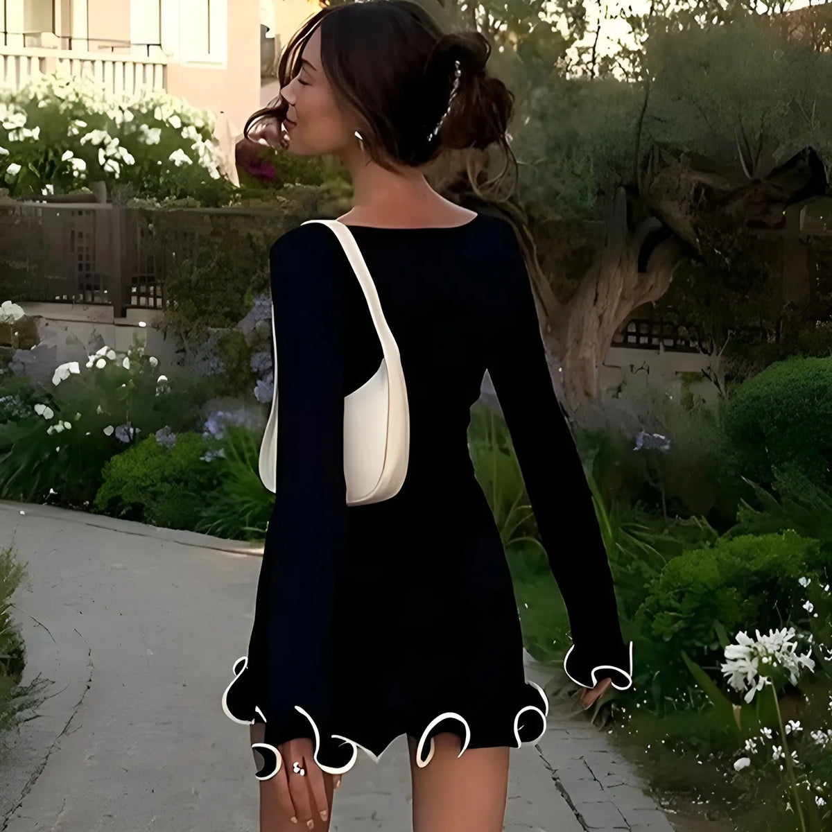 Women's Elegant Ruffle Mini Wedding Guest Dress with Boat Neck