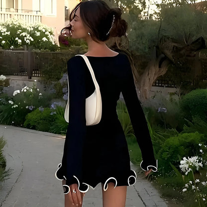 Women's Elegant Ruffle Mini Wedding Guest Dress with Boat Neck