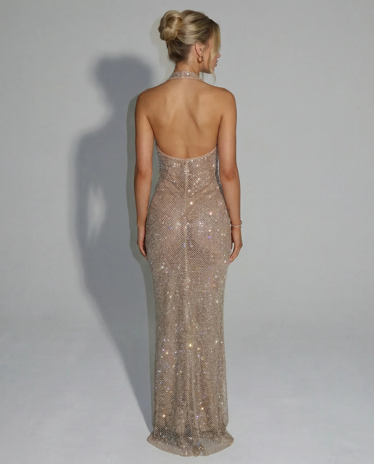 Women's Elegant Sequin Maxi Cocktail Dress with Halter Neck
