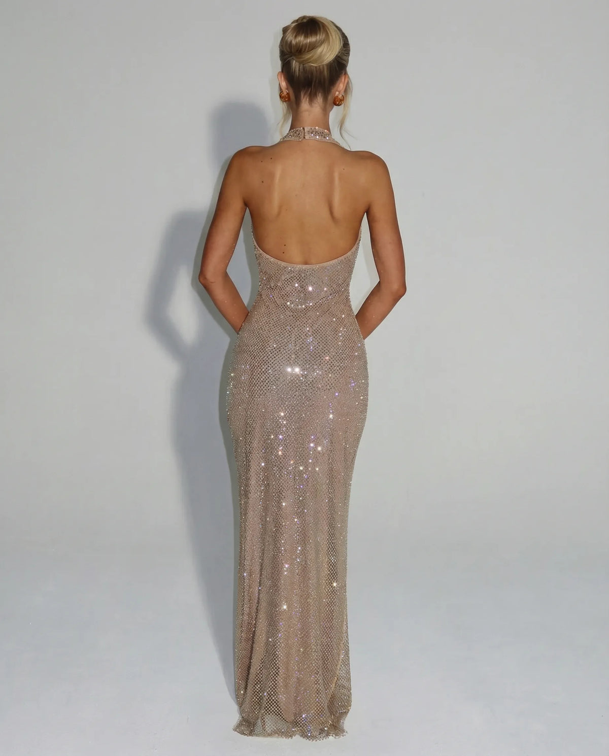 Women's Elegant Sequin Maxi Cocktail Dress with Halter Neck