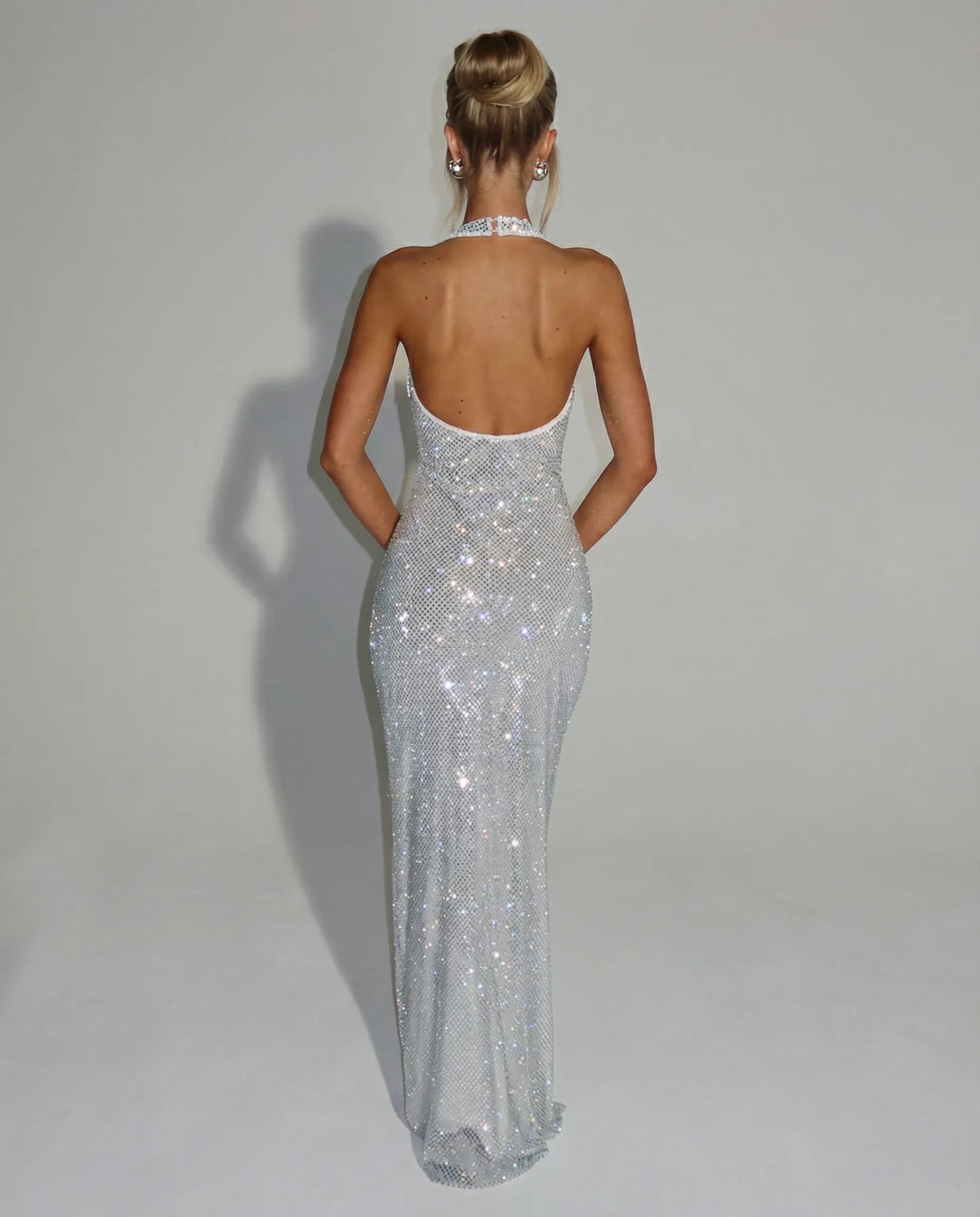 Women's Elegant Sequin Maxi Cocktail Dress with Halter Neck