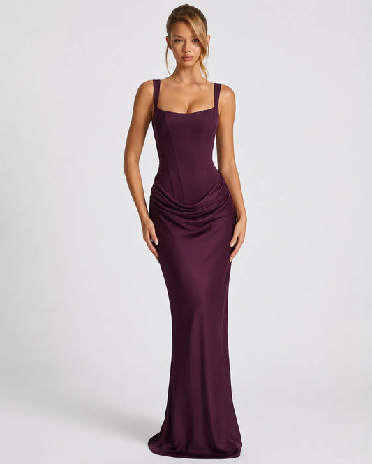 Women's Elegant Sleeveless Maxi Wedding Guest Dress with Square Neck