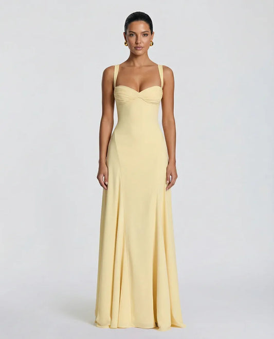 Women's Elegant Sleeveless Maxi Wedding Guest Dress with Sweetheart Neckline