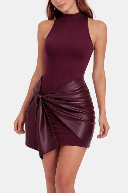 Women’s Elegant Sleeveless Mini Cocktail Dress with Tie Front
