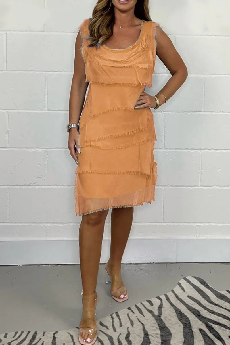 Women’s Elegant Sleeveless Mini Wedding Guest Dress with Fringe